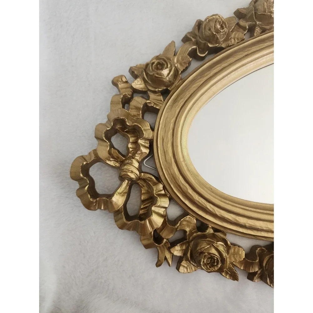 Hollywood Regency Gold Oval Wall Mirror Syroco 2324 Floral Roses 25 X 10